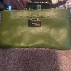 Kate Spade Green Leather Wristlet with Silver Hardware